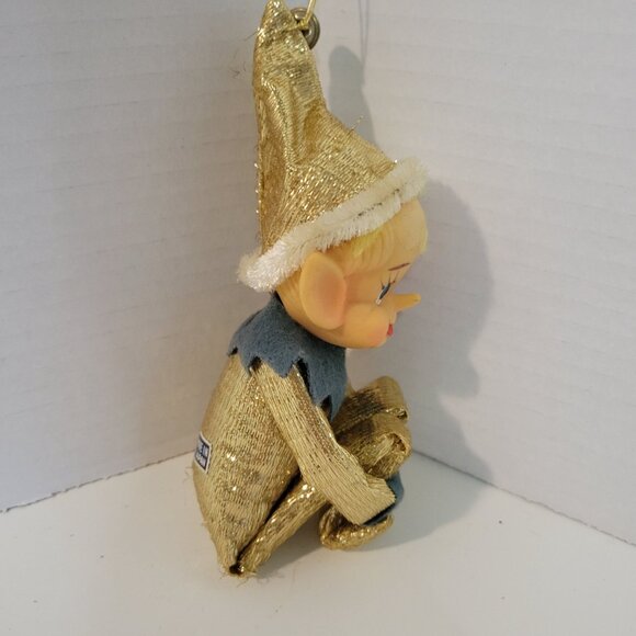 Vintage Gold Lame Pixie Elf Japan Retro Christmas Decor - Picture 2 of 5